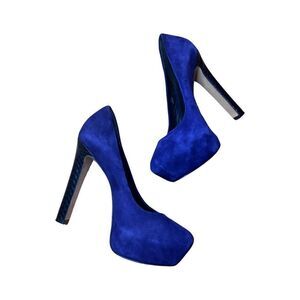 Brian Atwood Savita Royal Blue Leather Suede Platform 5” Heels Women size 7